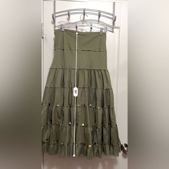 L'Pogee tiered maxi Ruffle Skirt Size medium NWT olive green boho gypsy festival - Picture 11 of 16